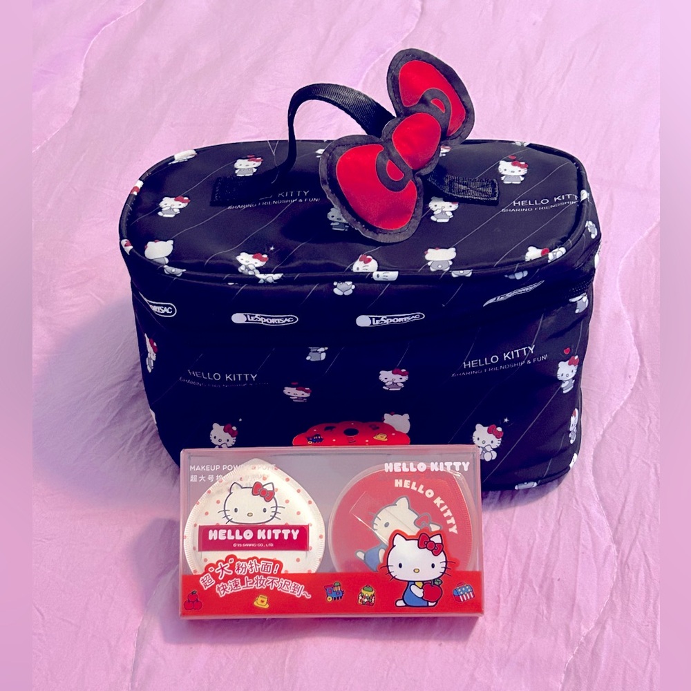 Sanrio Hello Kitty Black Cosmetic Bag with Red Bow Accent